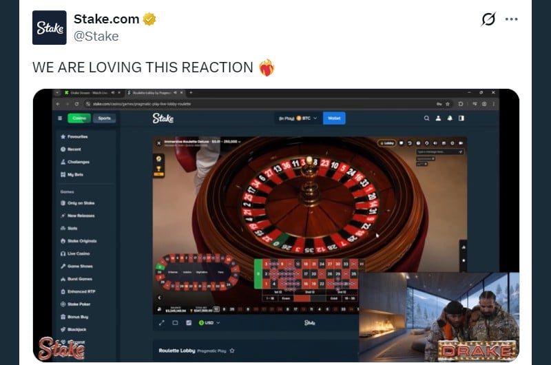 Twitter Immersive Roulette Deluxe Stake Win